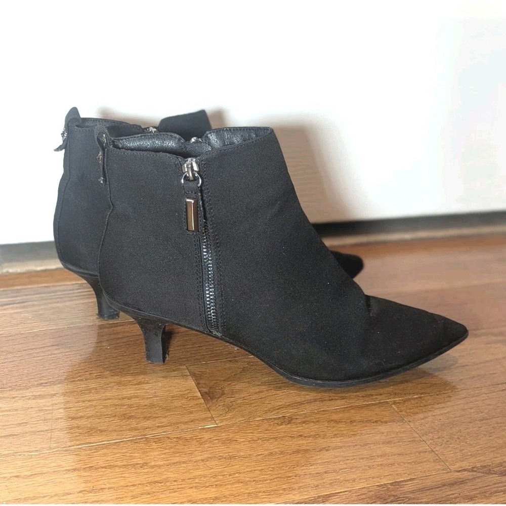Y2K Minimalist Pointed Toe‎ Kitten Heel Black Ankle Boots Anne Klein 8M